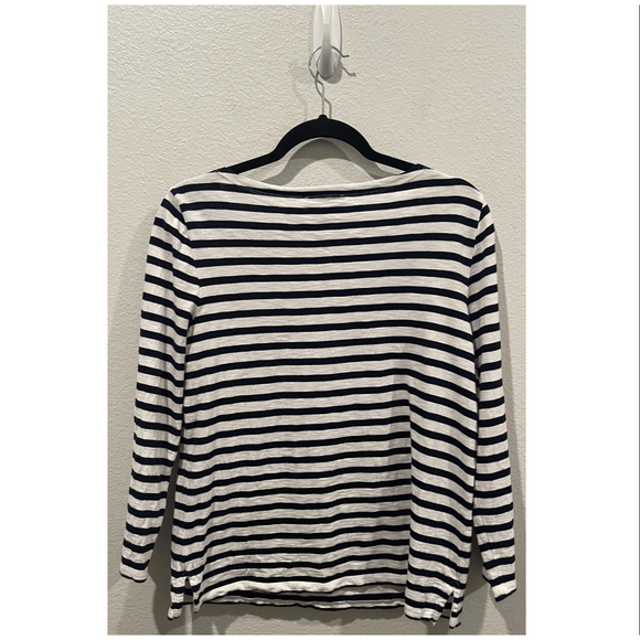 J. CREW Navy Blue And White Striped Long Sleeve Blouse - Picture 4 of 4